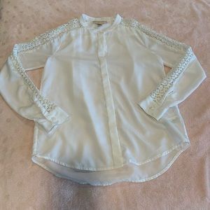 Michael Kors White Button Down Lace Sleeve Top!